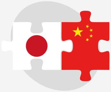 Japonya ve Çin Bayraklarda izole üzerinde beyaz arka plan bulmaca