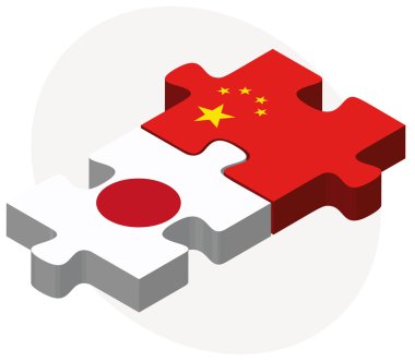 Japonya ve Çin Bayraklarda izole üzerinde beyaz arka plan bulmaca