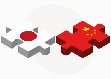 Japonya ve Çin Bayraklarda izole üzerinde beyaz arka plan bulmaca