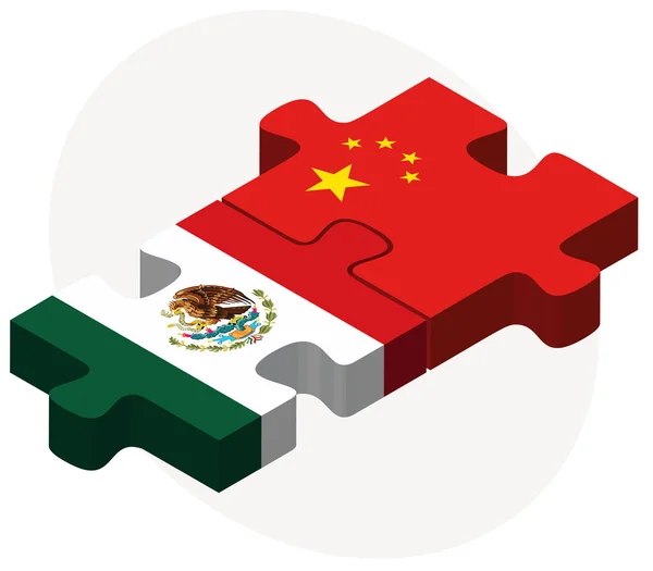 Banderas de México y China en rompecabezas — Archivo Imágenes Vectoriales