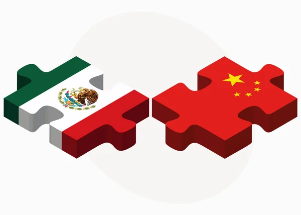 Mexico and China Flags in puzzle — Stock Vector