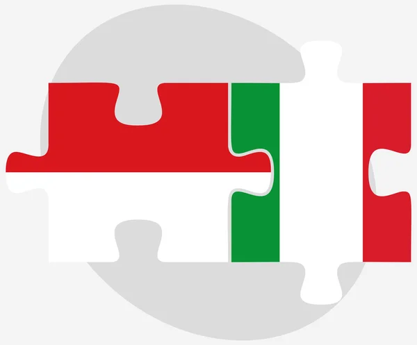 Indonesië en Italië vlaggen in puzzel — Stockvector