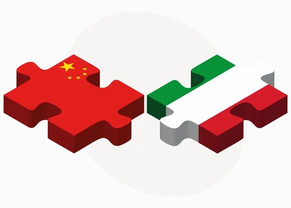 Kina och Italien flaggor i pussel isolerade — Stock vektor