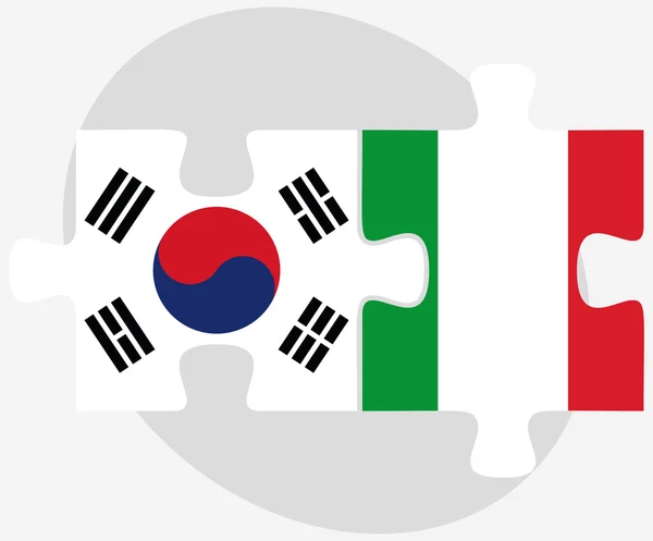 Corée du Sud et Italie Drapeaux en puzzle — Image vectorielle