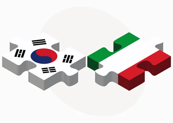 Zuid-Korea en Italië vlaggen in puzzel — Stockvector