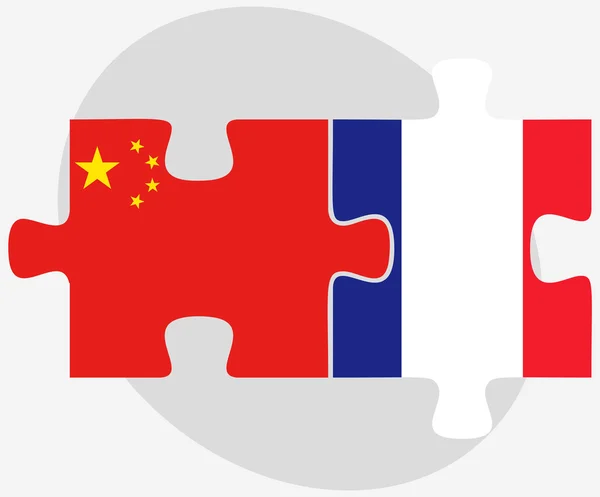 Chiny i flagi Francji w puzzle — Wektor stockowy