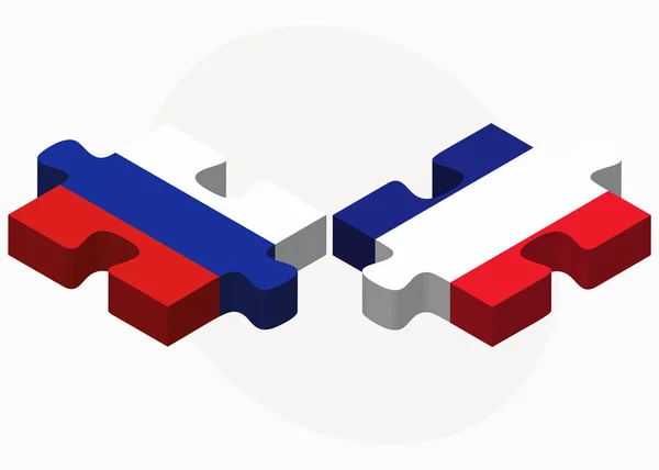 Ruská federace a vlajky Francie v puzzle — Stockový vektor