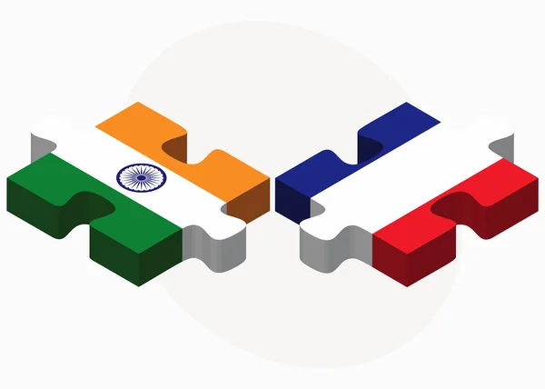 Banderas de India y Francia en puzzle — Vector de stock