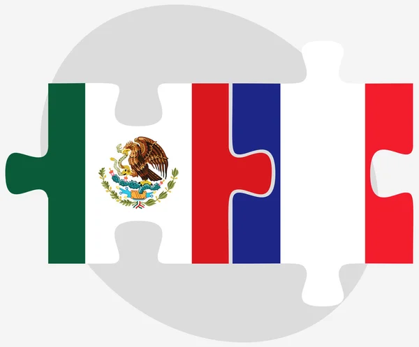 Meksyk i flagi Francji w puzzle — Wektor stockowy