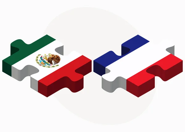 Banderas de México y Francia en puzzle — Vector de stock