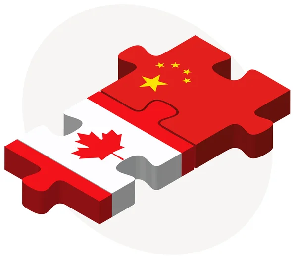 Canada en China vlaggen in puzzel — Stockvector