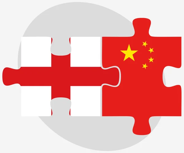 Inghilterra e Cina Bandiere nel puzzle — Vettoriale Stock