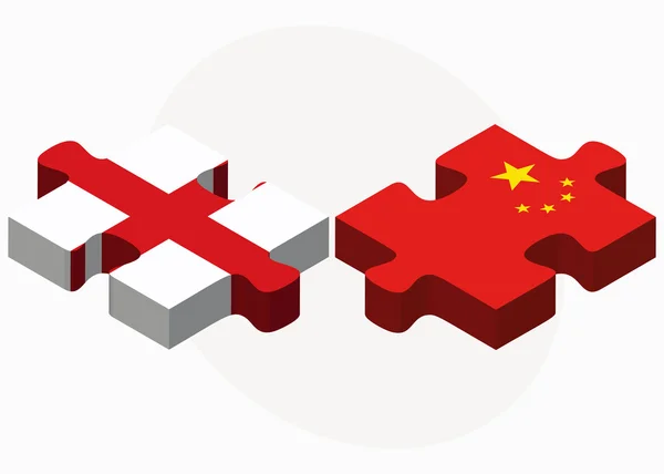 Engeland en China vlaggen in puzzel — Stockvector