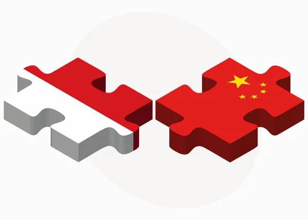 Banderas de Indonesia y China en rompecabezas — Vector de stock