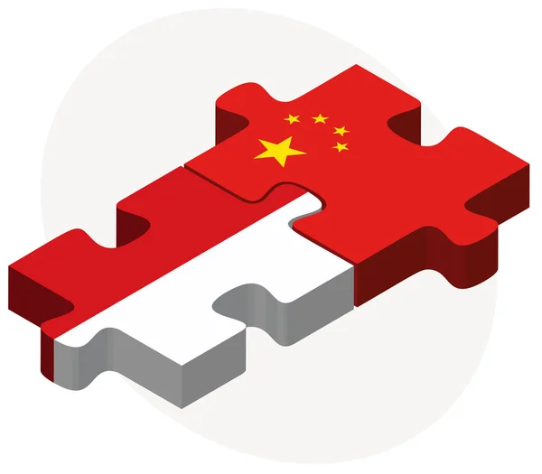 Indonésie et Chine Drapeaux dans le puzzle — Image vectorielle