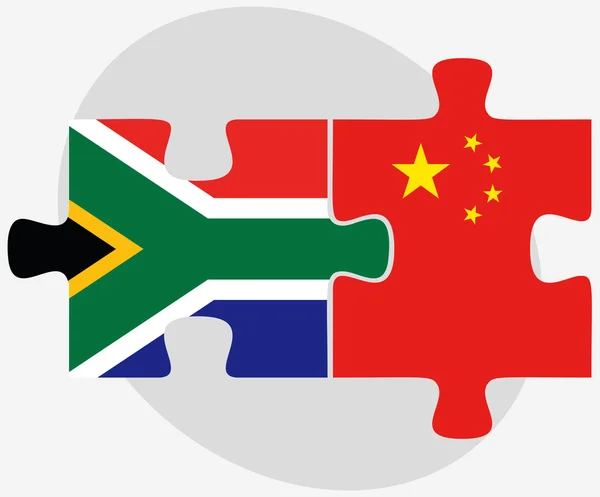 South Africa and China Flags in puzzle — Stock Vector