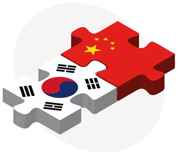 Zuid-Korea en China vlaggen in puzzel — Stockvector