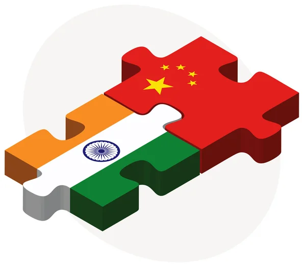 Indie a Čína vlajky v puzzle — Stockový vektor
