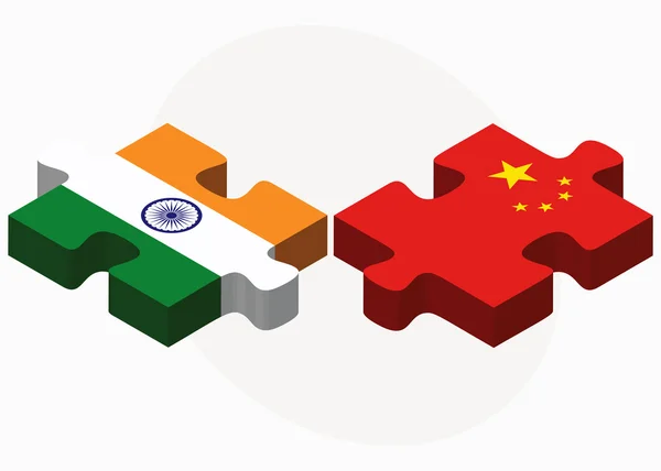 India and China Flags in puzzle — Stock Vector