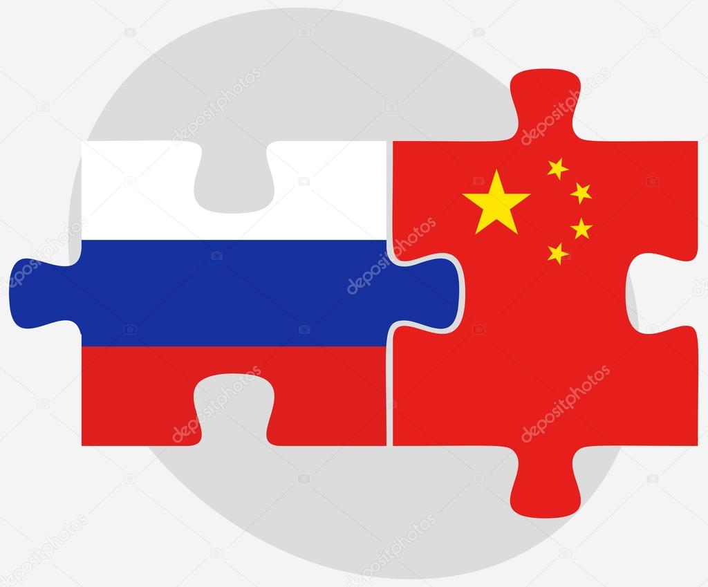 Russian Federation and China Flags in puzzle 