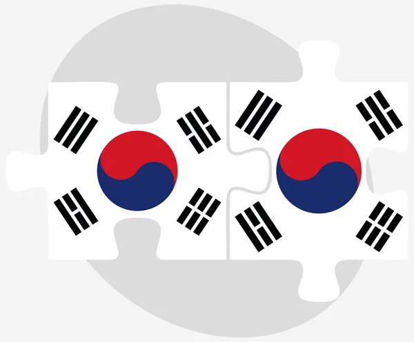Corée du Sud et Corée du Sud Drapeaux en puzzle — Image vectorielle