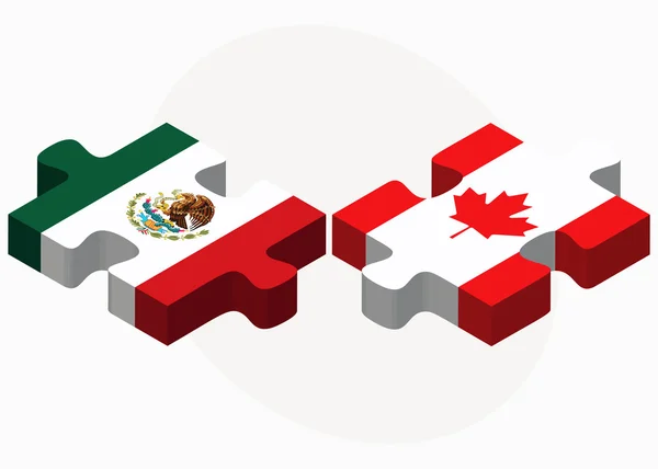Banderas de México y Canadá en puzzle — Vector de stock