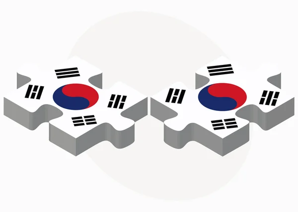 Südkorea und Südkorea Flaggen in Puzzle — Stockvektor