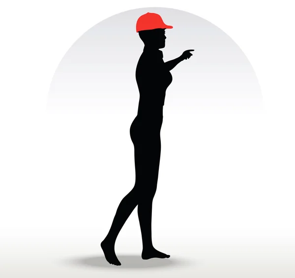 Pizza ragazza silhouette con un cappello rosso — Vettoriale Stock