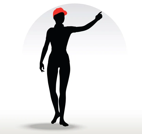 Pizza meisje silhouet met een rode hoed — Stockvector
