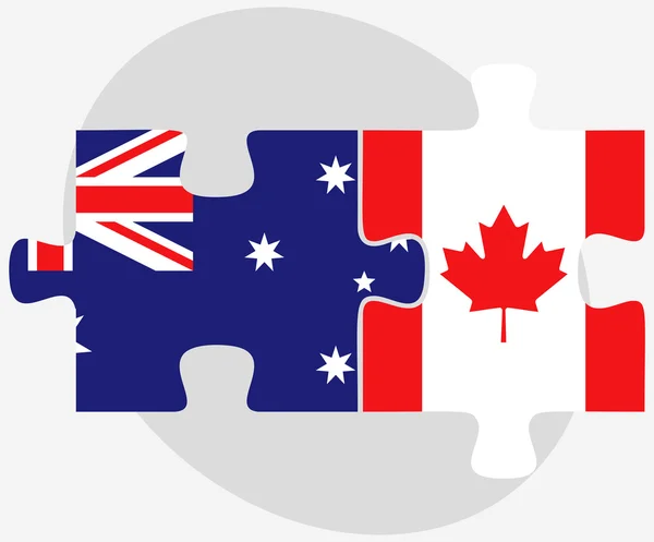 Australië en Canada vlaggen in puzzel — Stockvector