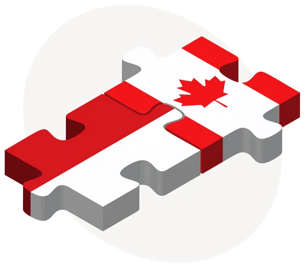 Indonésie a Kanada vlajky v puzzle — Stockový vektor