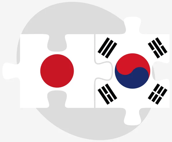 Japan en Zuid-Korea vlaggen in puzzel — Stockvector