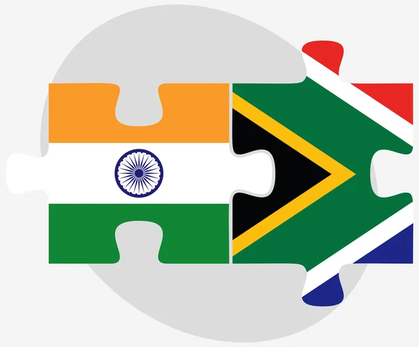 Indien och Sydafrika flaggor i pussel — Stock vektor