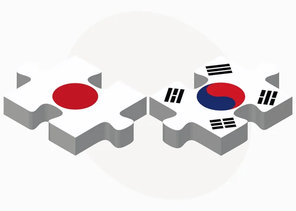 Le Japon et la Corée du Sud Drapeaux en puzzle — Image vectorielle