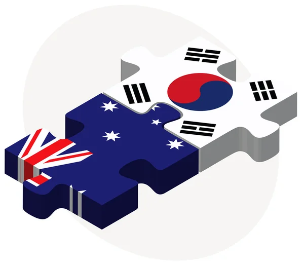 Australië en Zuid-Korea vlaggen in puzzel — Stockvector