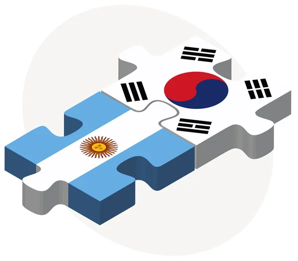 Argentinië en Zuid-Korea vlaggen in puzzel — Stockvector