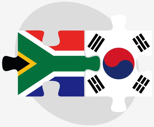 Afrique du Sud et Corée du Sud Drapeaux en puzzle — Image vectorielle