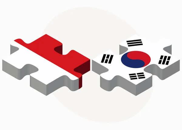 Indonesië en Zuid-Korea vlaggen in puzzel — Stockvector