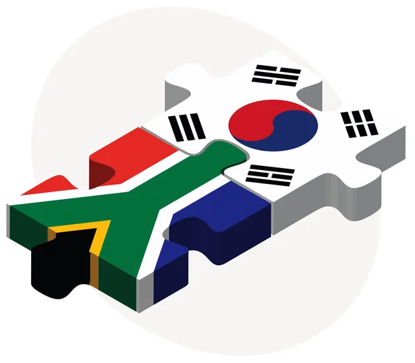 Zuid-Afrika en Zuid-Korea vlaggen in puzzel — Stockvector