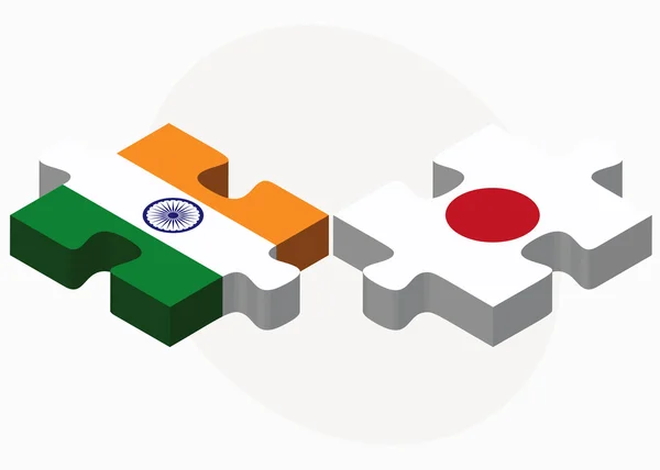 Banderas de India y Japón en rompecabezas — Vector de stock