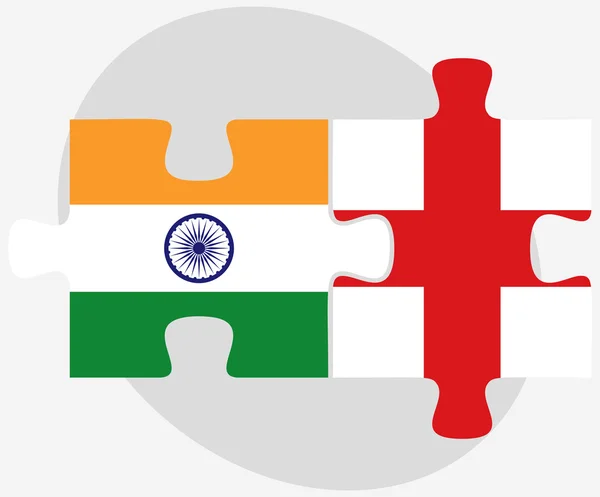 Banderas de India e Inglaterra en puzzle — Vector de stock