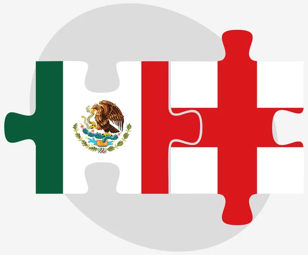 Banderas de México e Inglaterra en puzzle — Vector de stock