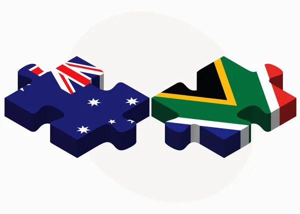 Australien och Sydafrika flaggor i pussel — Stock vektor