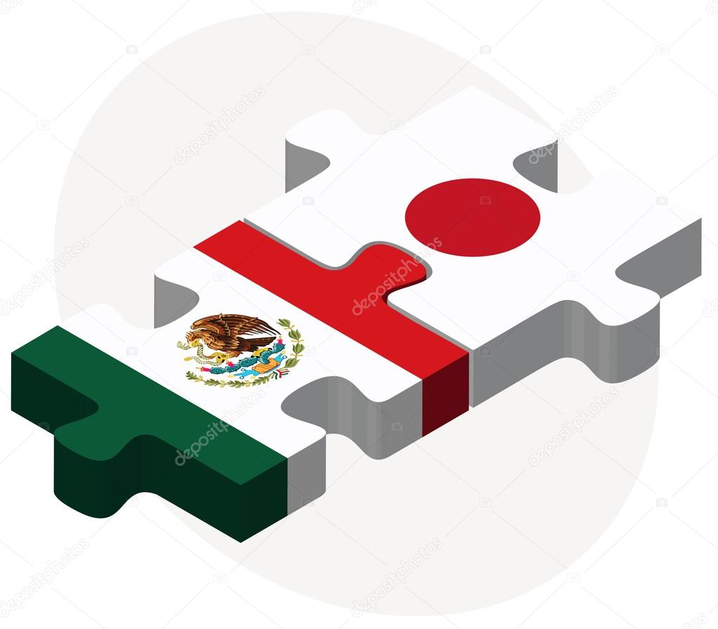 Banderas de México y Japón en rompecabezas Imagen ...