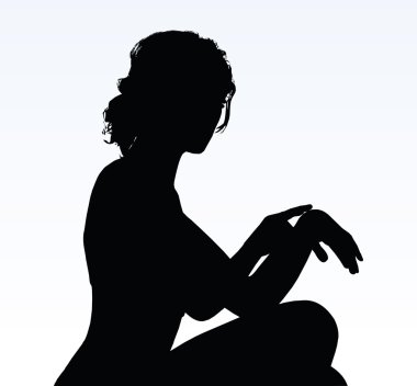 woman silhouette with hand gesture reminding time clipart