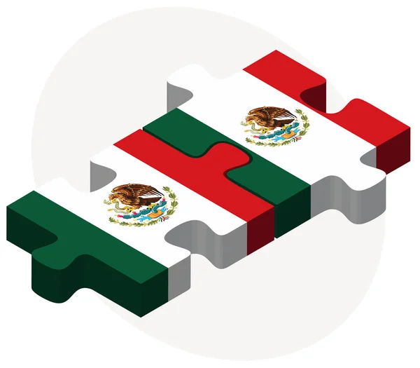 Banderas de México y México en rompecabezas — Vector de stock