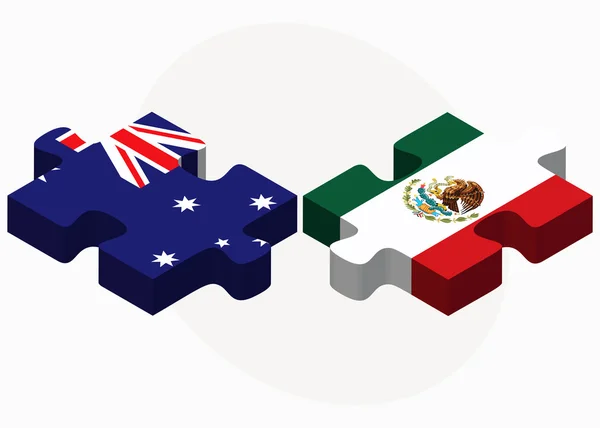 Banderas de Australia y México en rompecabezas — Vector de stock