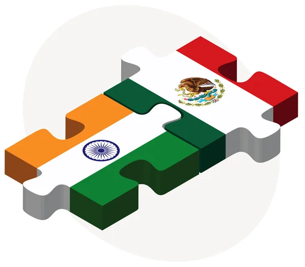 Banderas de la India y México en rompecabezas — Vector de stock