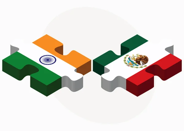 India en Mexico vlaggen in puzzel — Stockvector