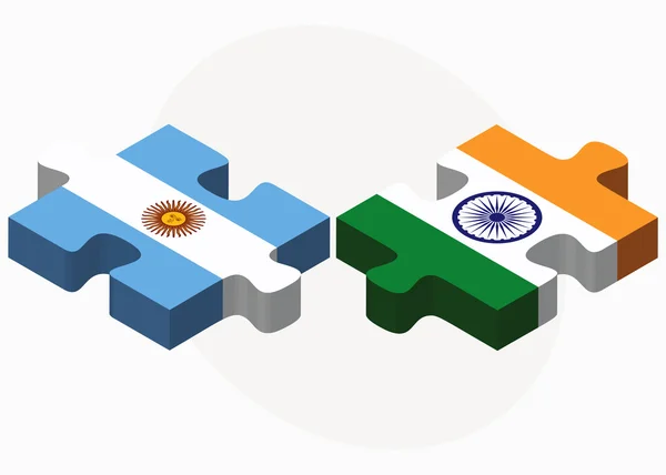 Banderas de Argentina e India en puzzle — Vector de stock